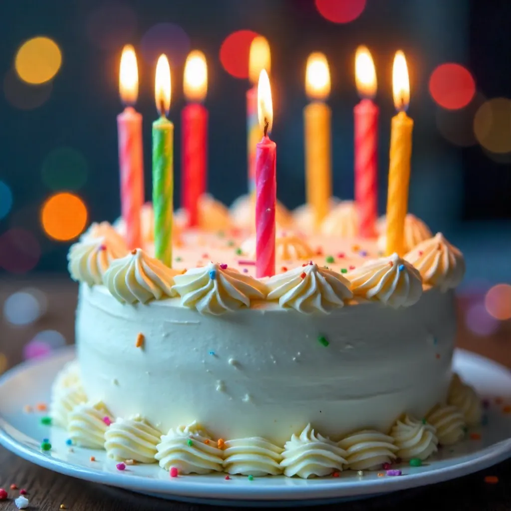 Macro Close-Up: Festive Cake with Lit Candles