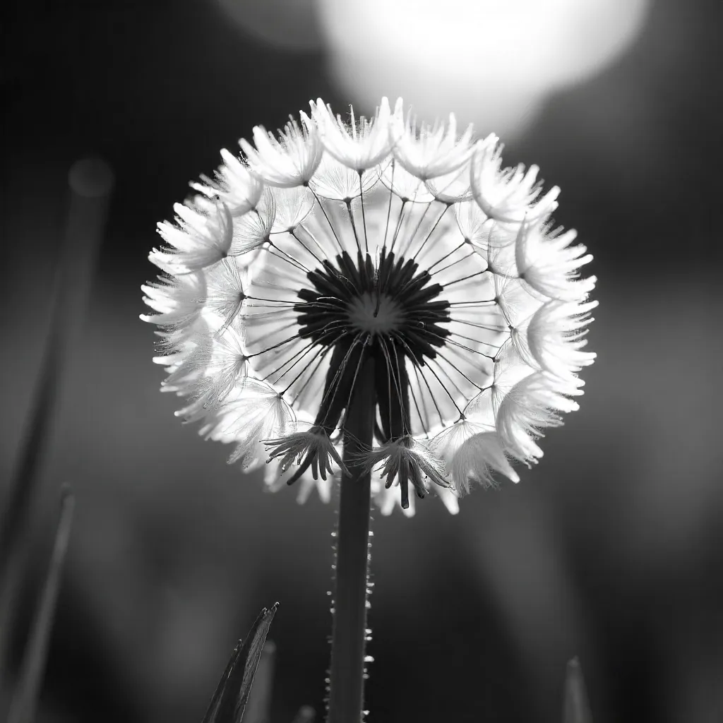 Monochrome Dandelion Macro: Delicate Textures