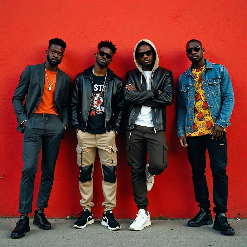 Red Wall Street Style: African Men Pose