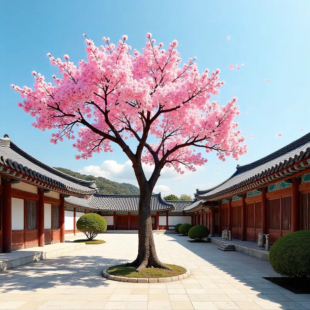 Cherry Blossom Courtyard at Seoul's Historic Palace