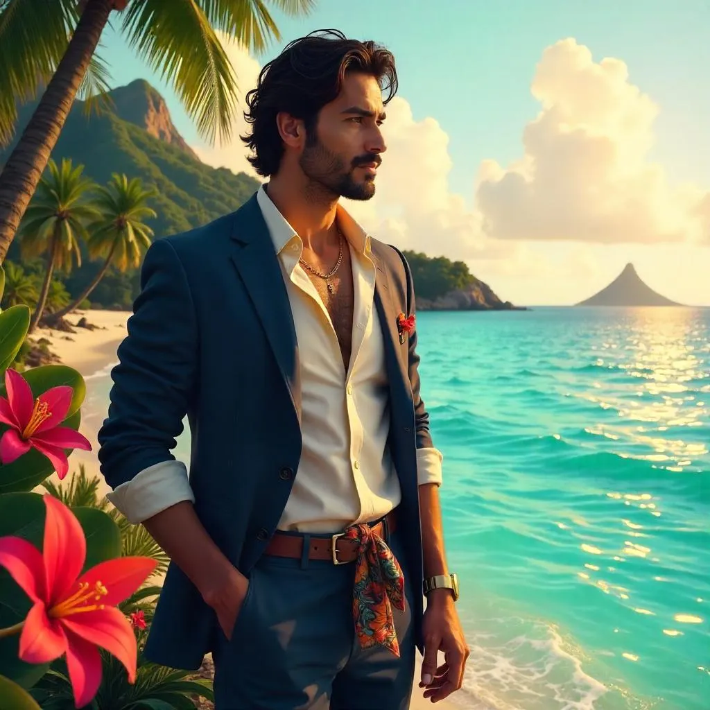 Stylish Latino Man in Tropical Paradise