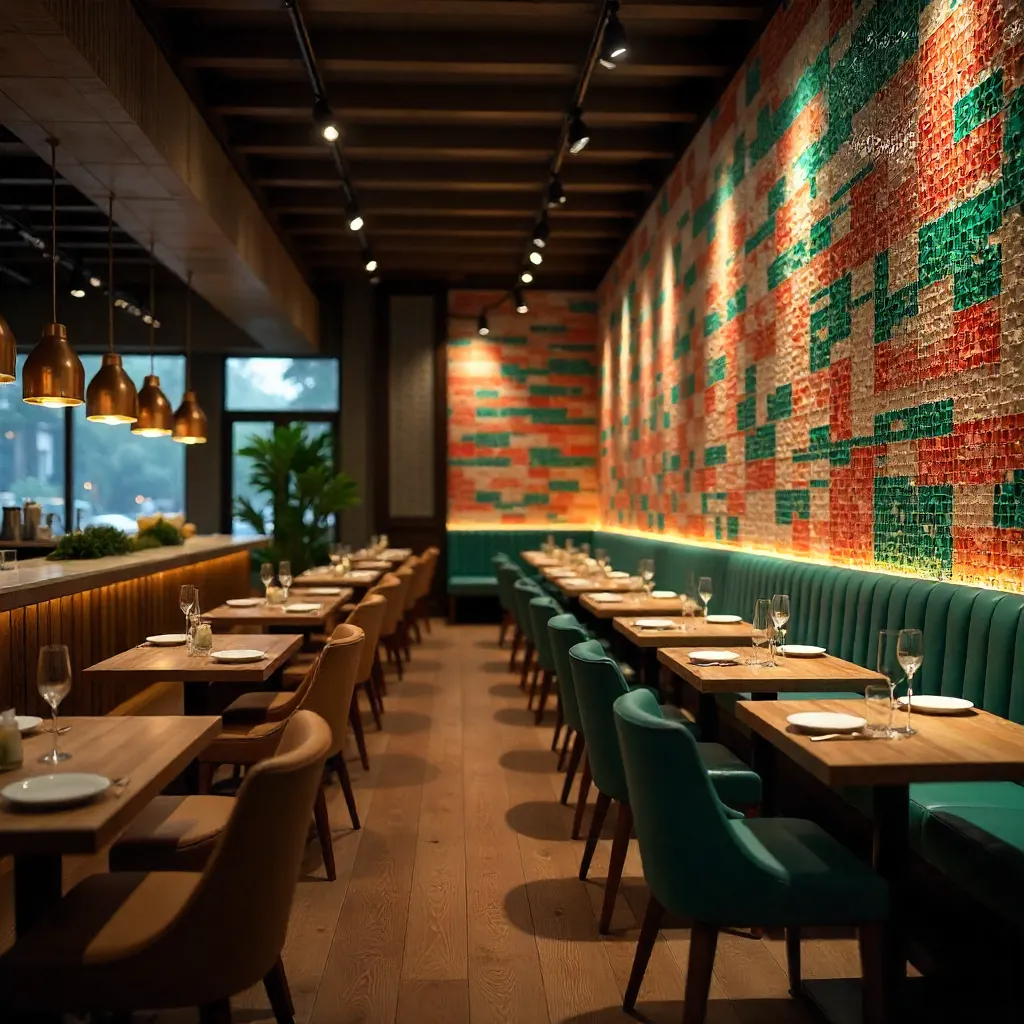 Vibrant Mosaic Wall in a Chic Restaurant