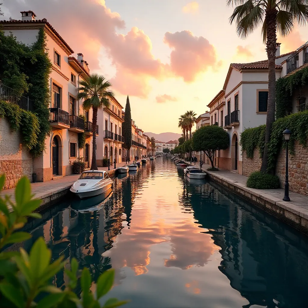 Tranquil Palma Canal: Greenery and City Facades