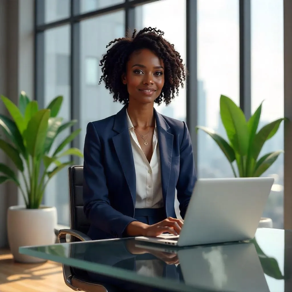 3D Render: Confident Black Woman in a Modern Office