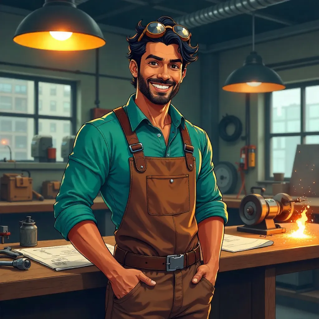 Handsome Indian Man in an Anime Workshop