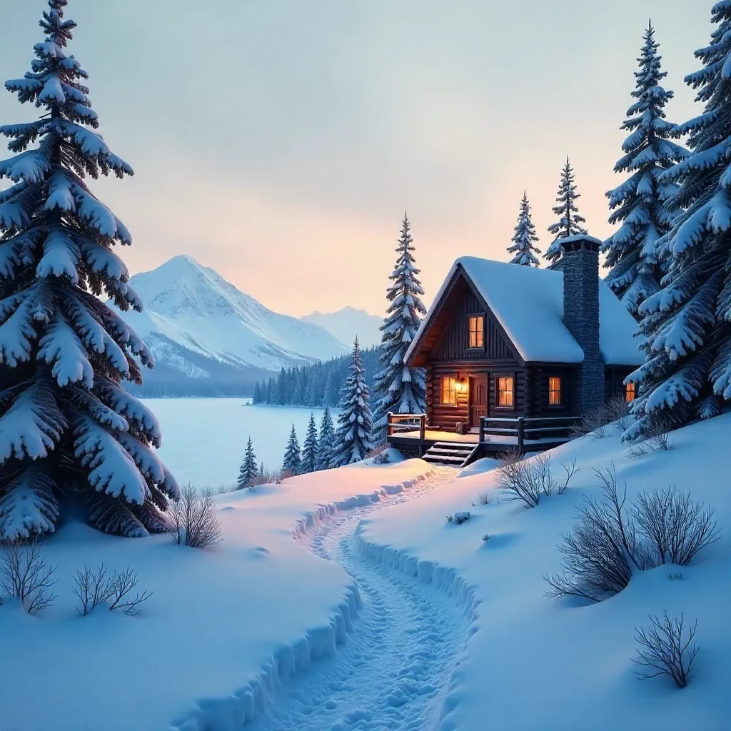 Serene Québec Snow-Covered Landscape with Secluded Cabin