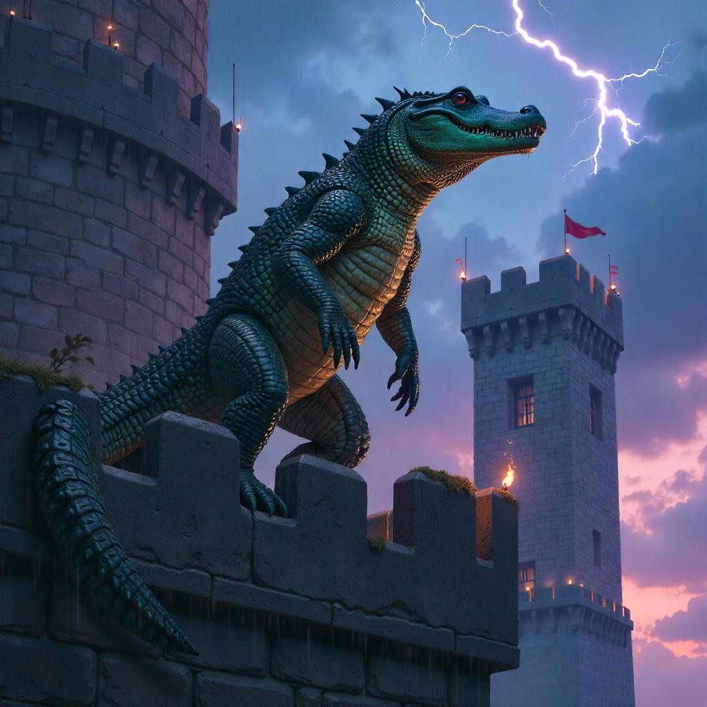 Crocodile Sentinel on Castle Battlements