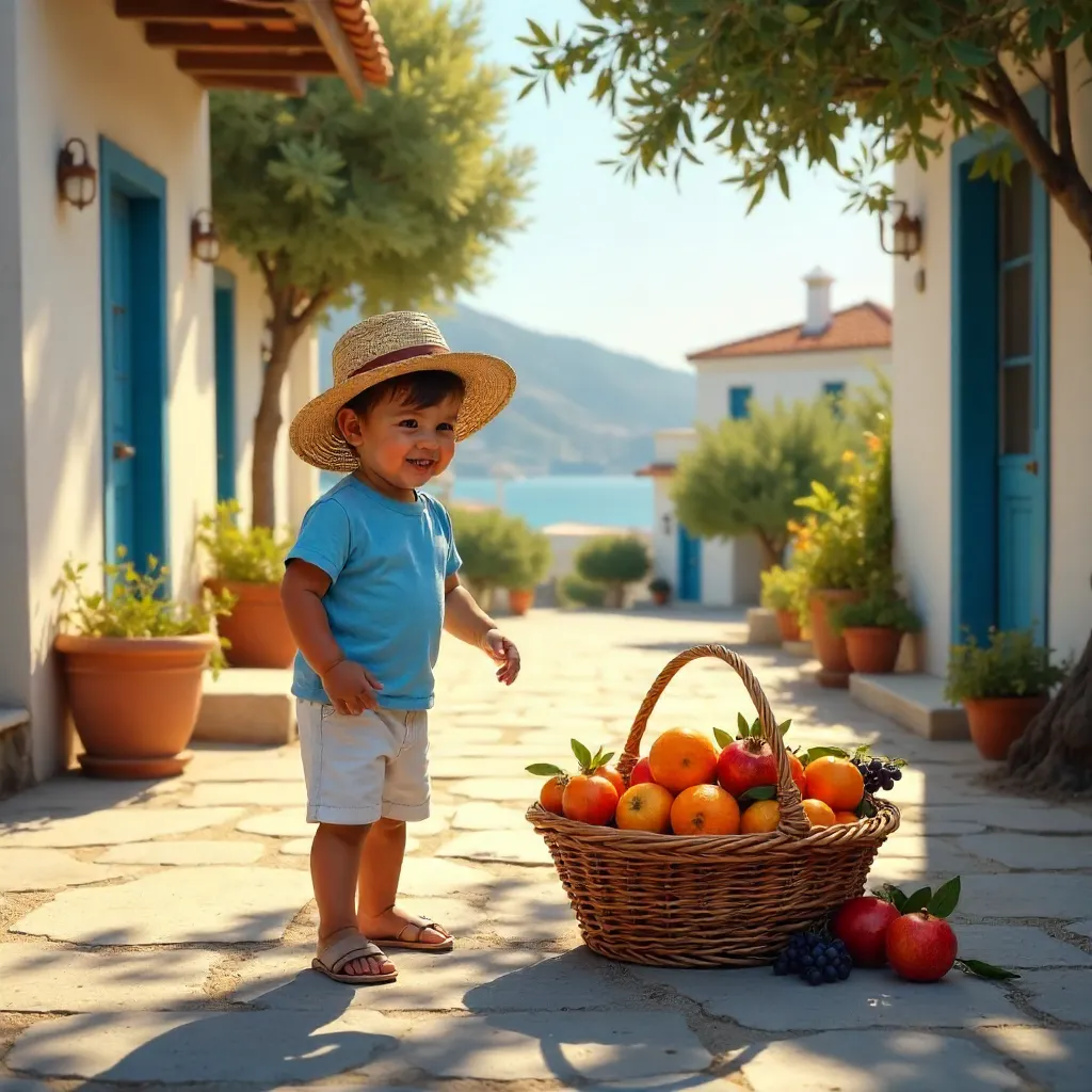 Cheerful Hatay Child with Fruit Basket