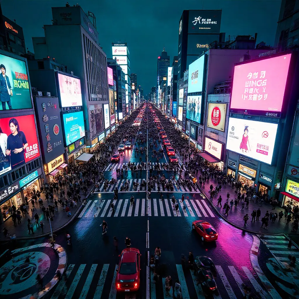 Night aerial view of Shibuya Crossing, Tokyo