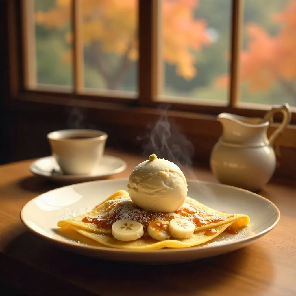Banana Crepe Elegance in a Nikko Café