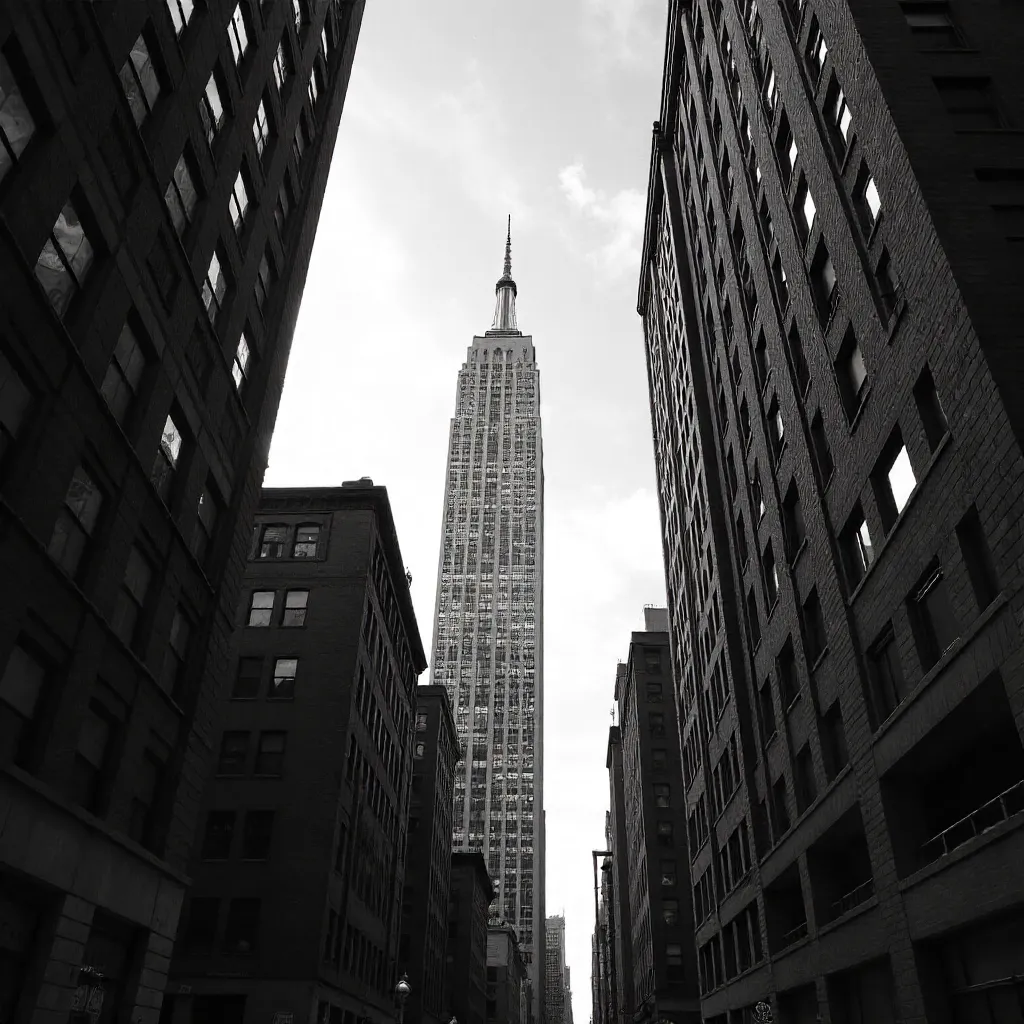 Empire State Amid Giants: Black and White Skyline