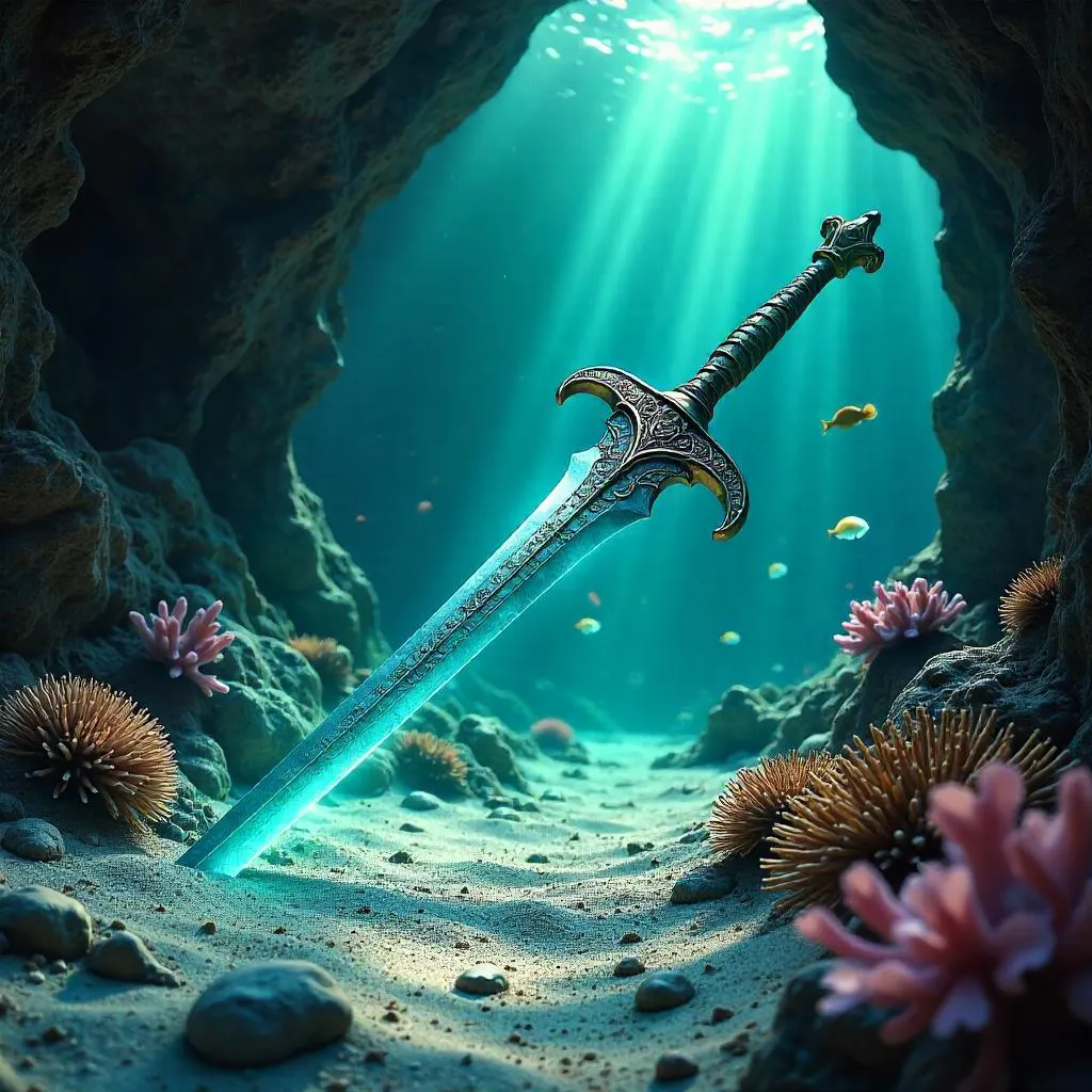 Enchanted Sword in an Underwater Cave