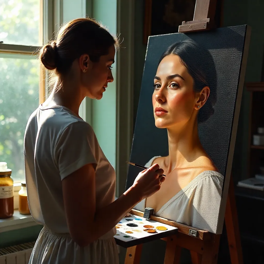 Realistic Studio Portrait: An Artist at Work