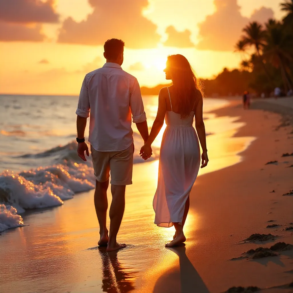 Sunset Beach Walk: Hands Held, Hearts Close