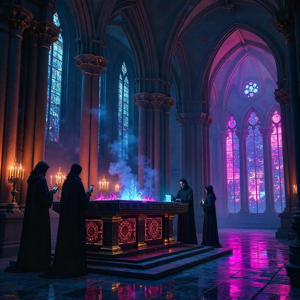 Neon Altar in Medieval Twilight