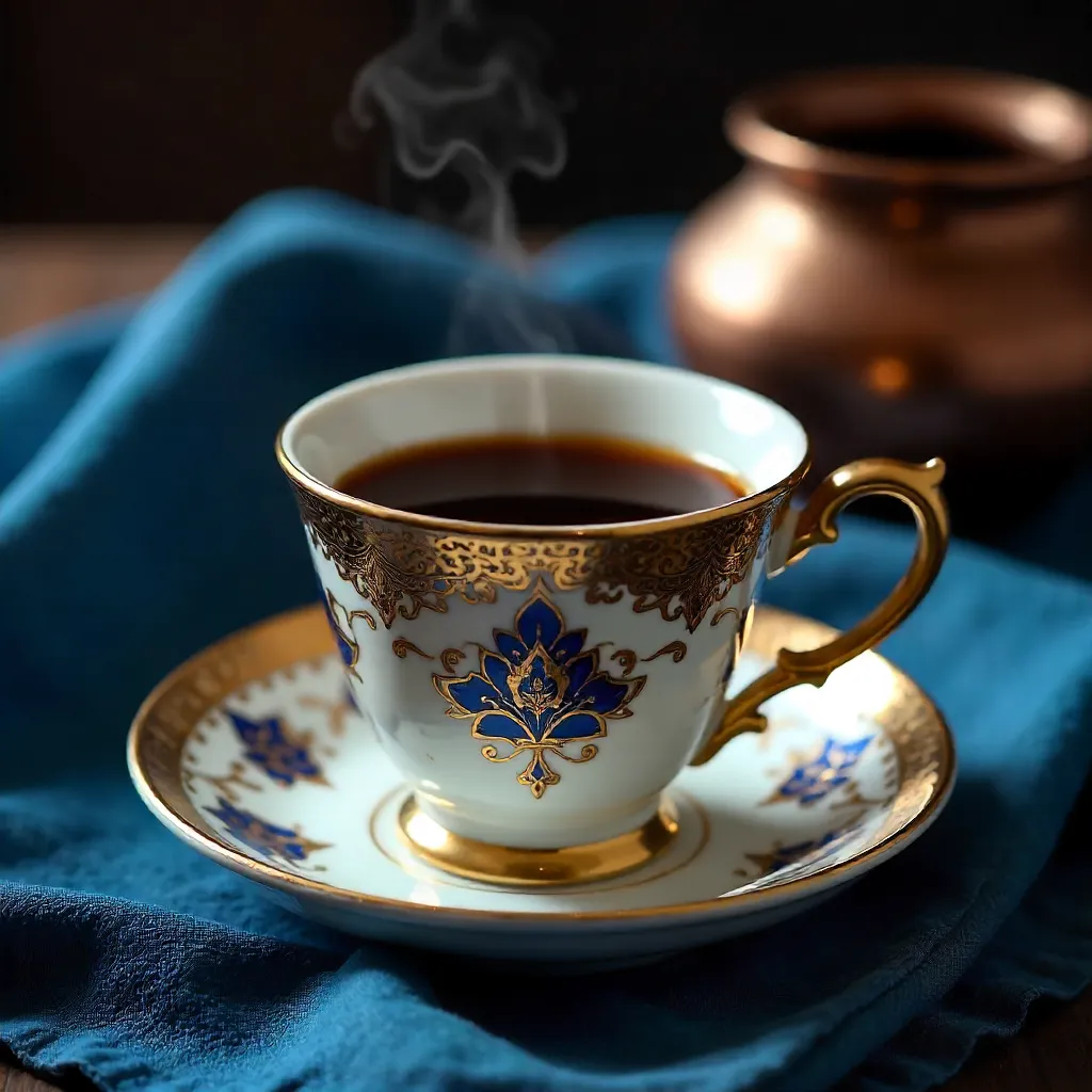 Ornate Turkish Coffee on Blue Cloth