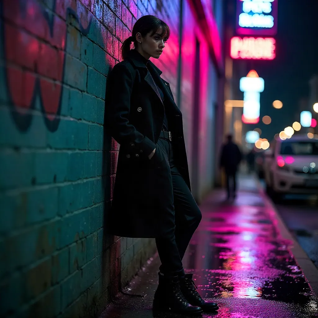 Noir Fashionista Leaning Against Textured Wall