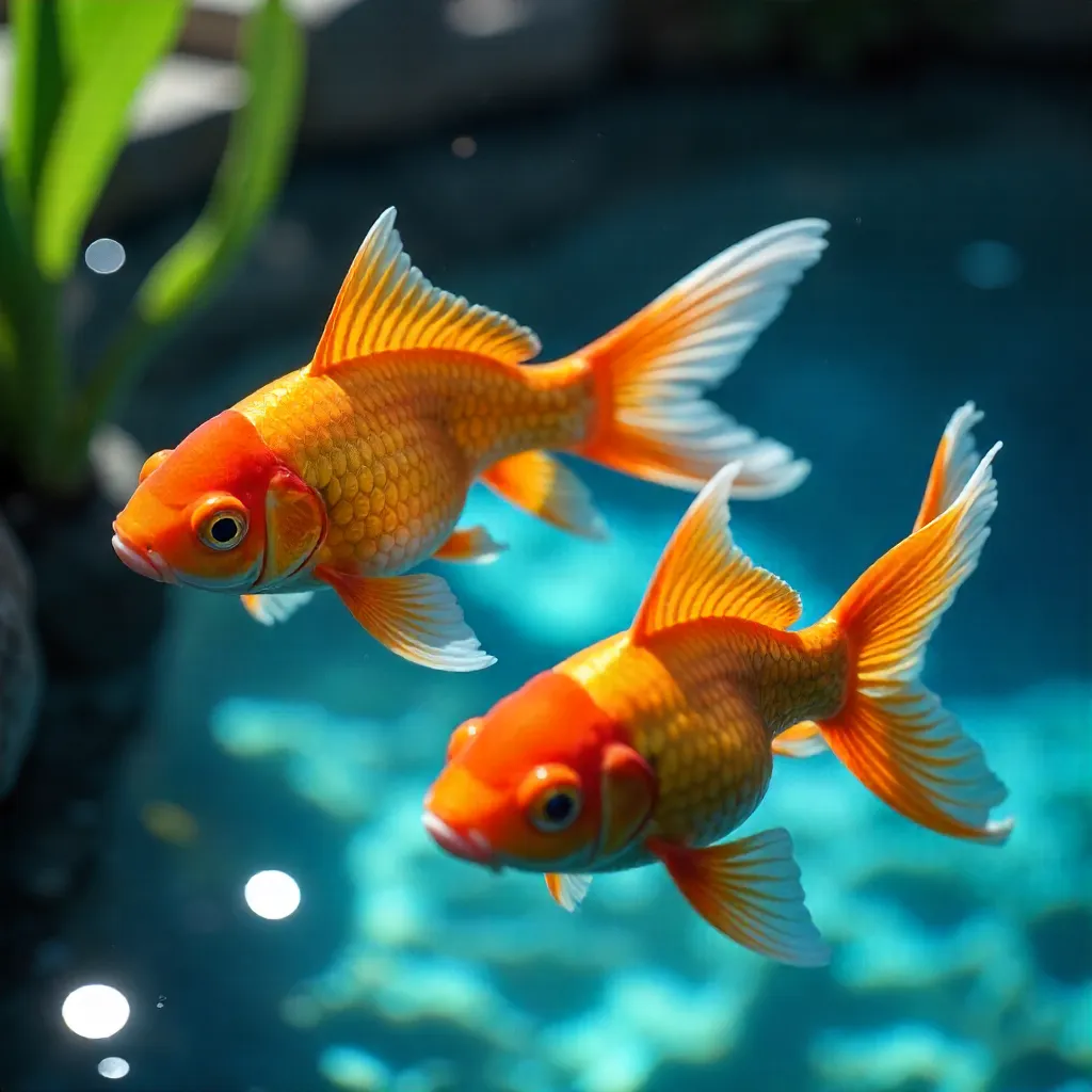 Orange Goldfish Parade in a Crystal Blue Pond