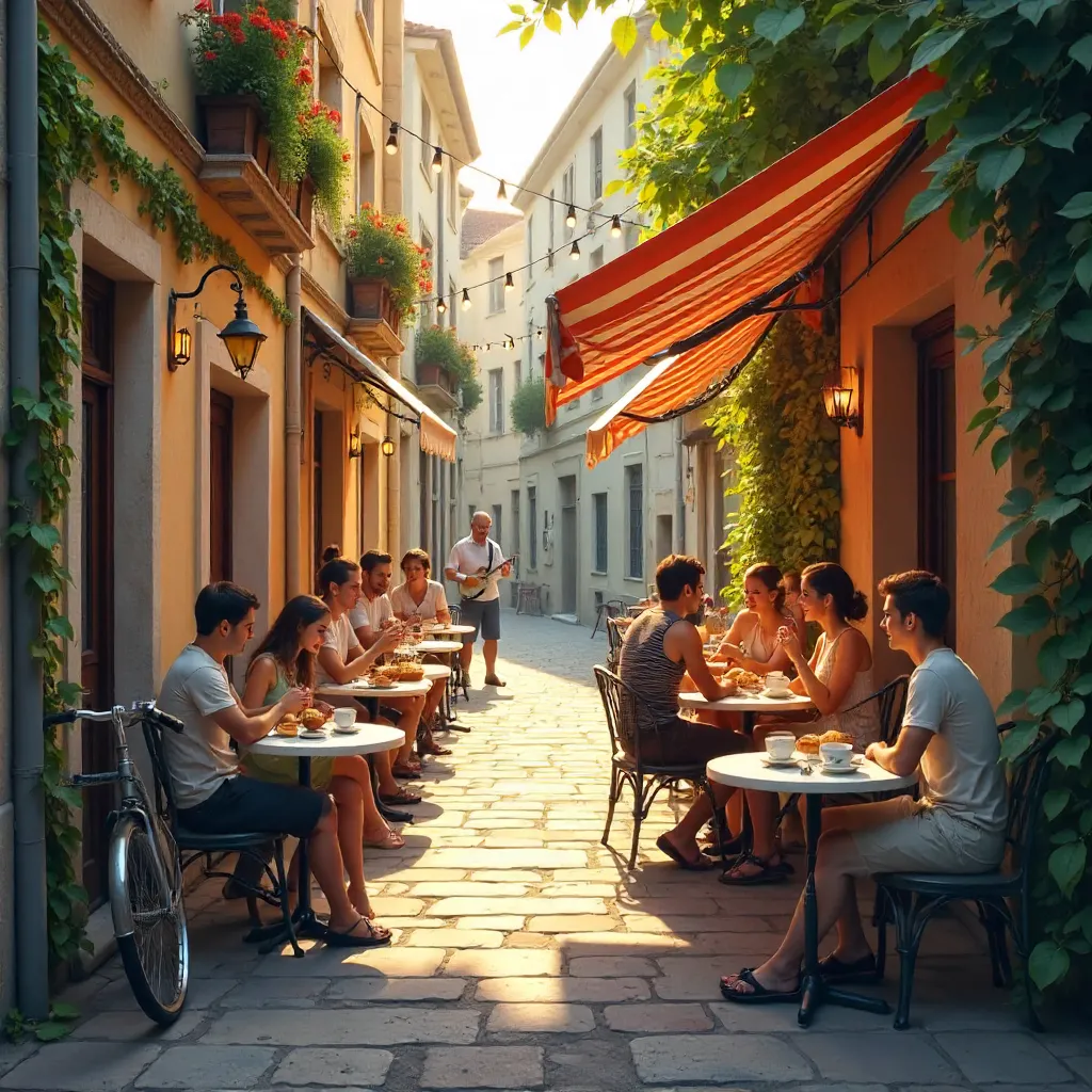 Sunlit Alley Café in a Historic Lane