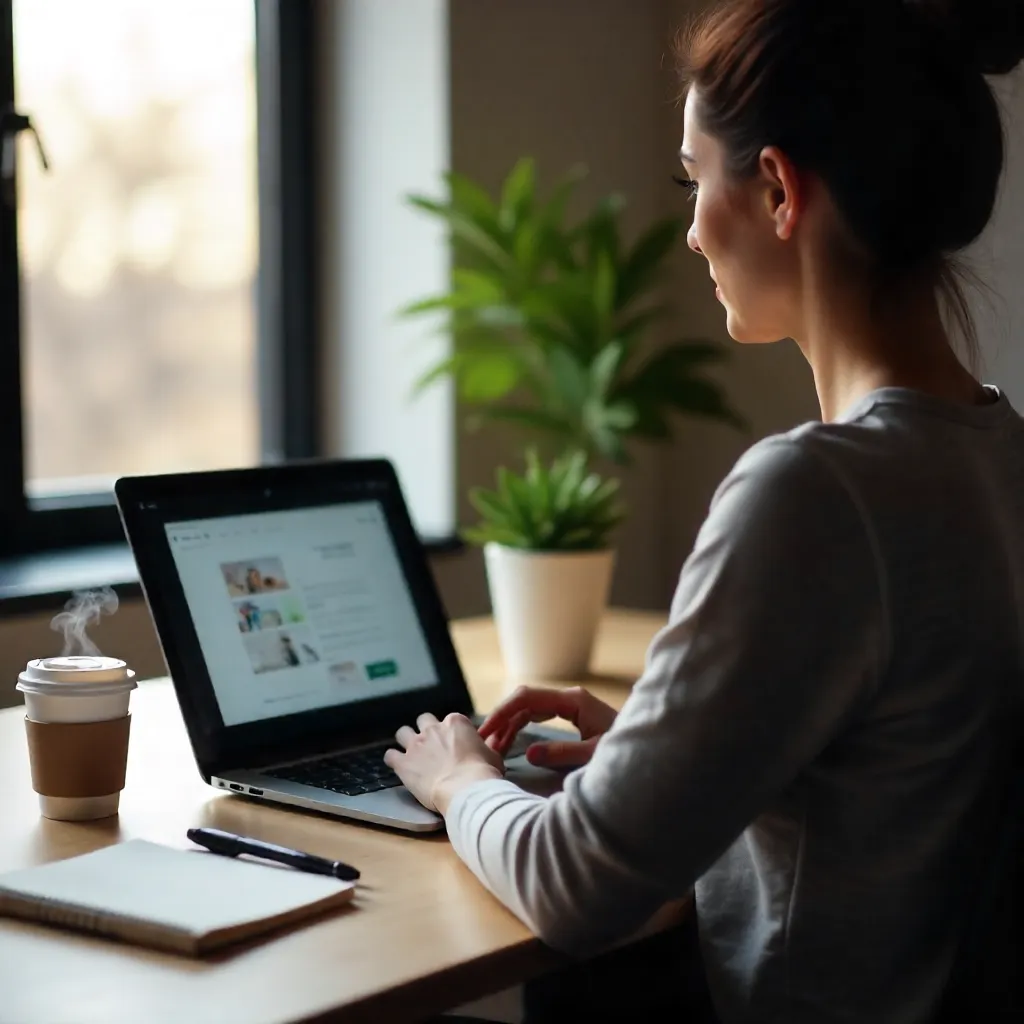 Crop of unrecognizable person at desk with takeaway coffee