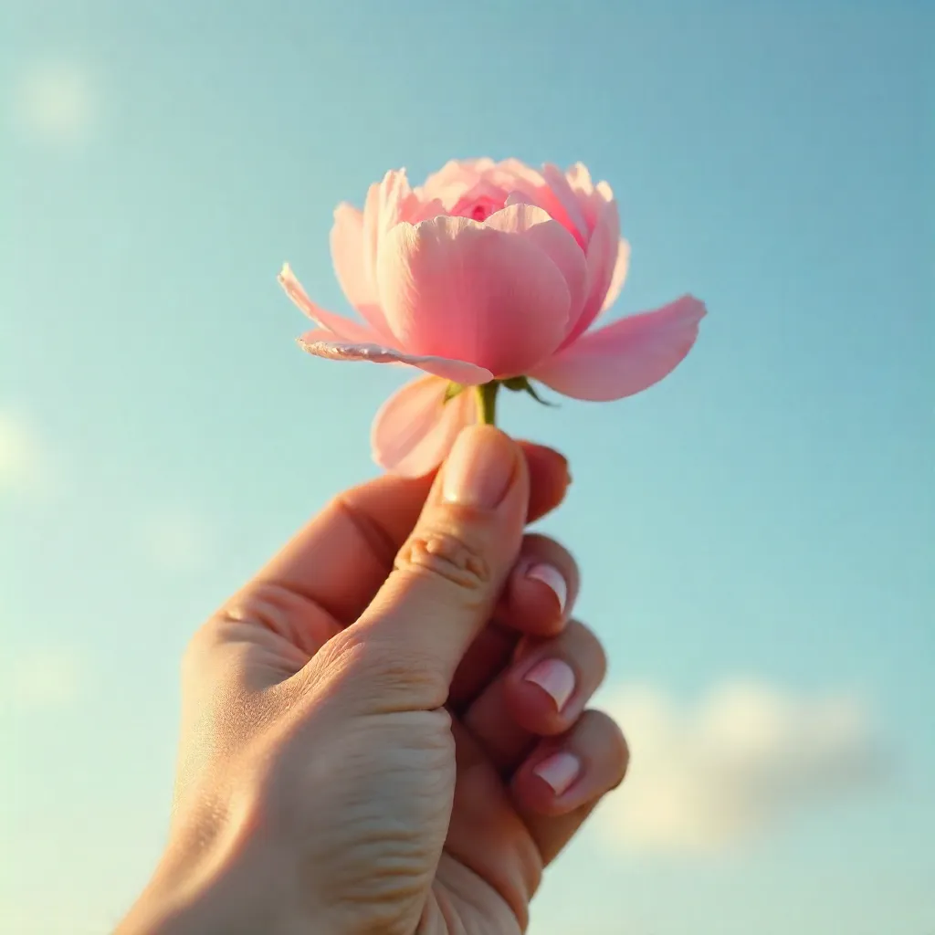 Delicate Pink Flower in a Soft Blue Sky