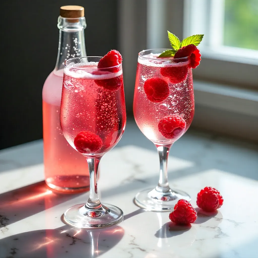 Sparkling Raspberry Drink in Crystal Glasses