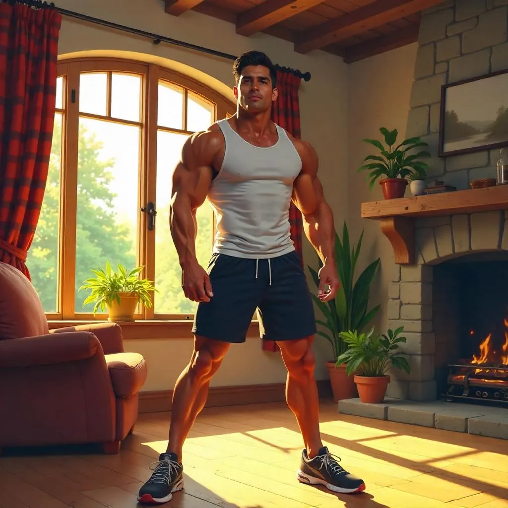 Athletic Latino Man in a Cozy Cottage