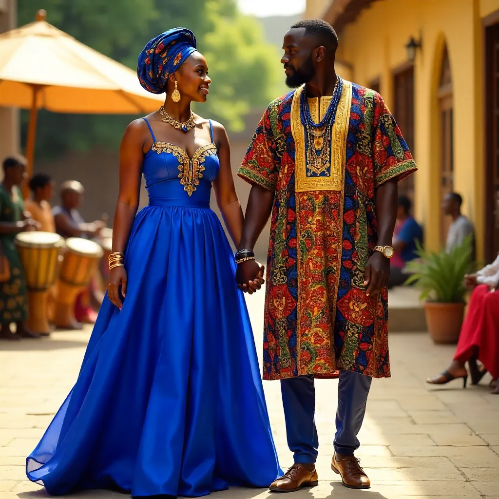 Elegant Couple in Vibrant African Traditional Attire