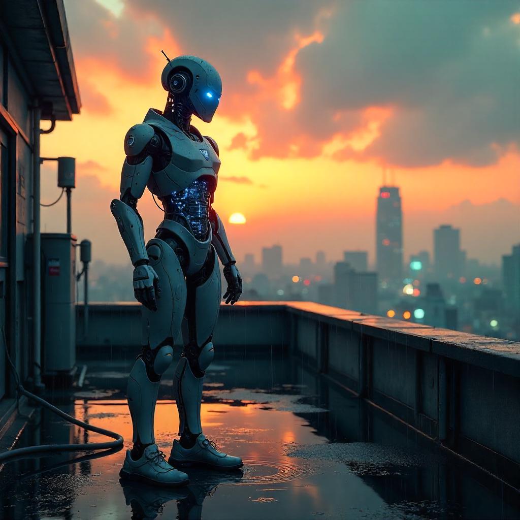 Android on a Rooftop: Futuristic Concept Art