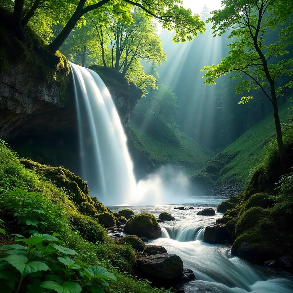 Mossy Waterfall in Przesieka, Poland's Lush Forest