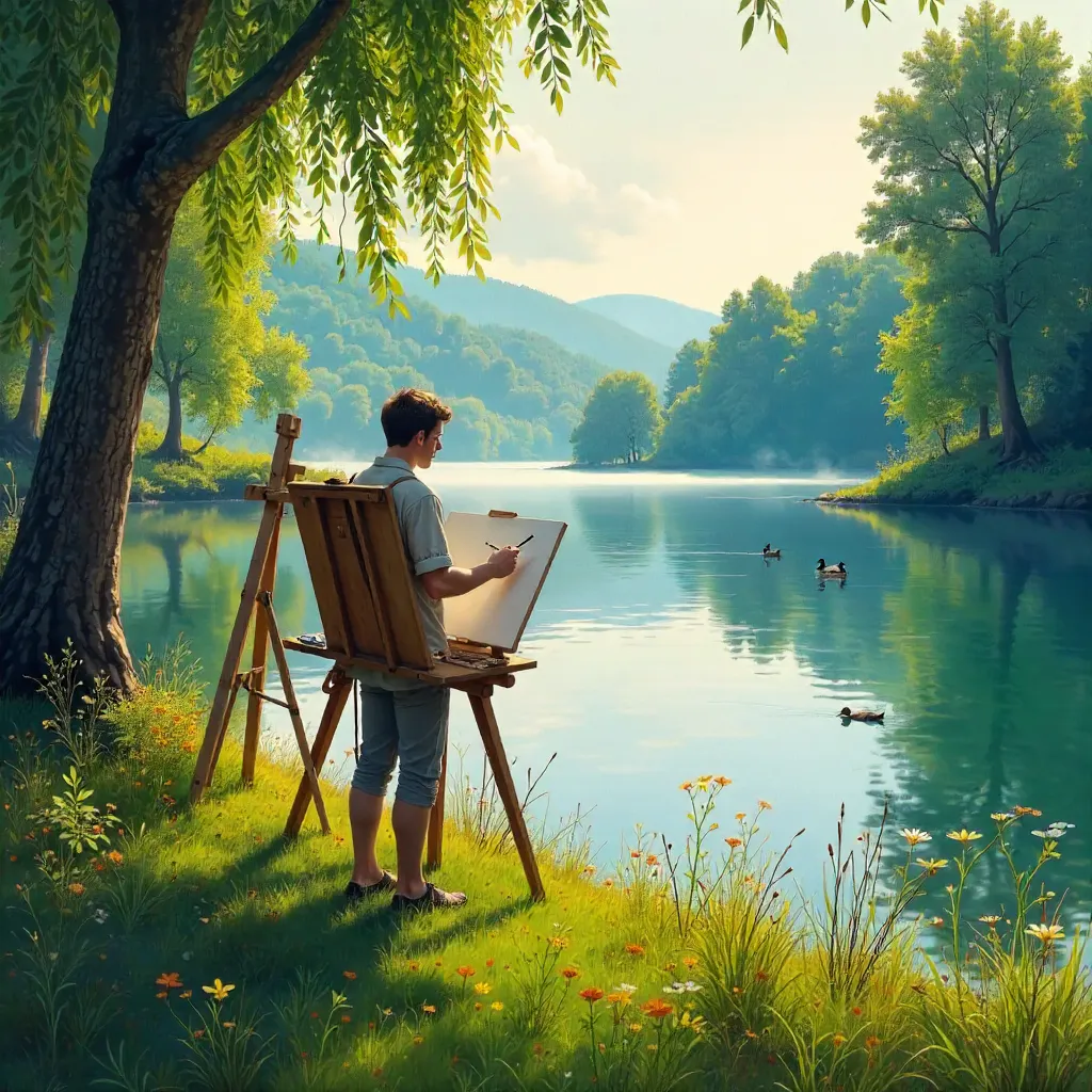 Quiet Lakeside Studio: Serene Painter