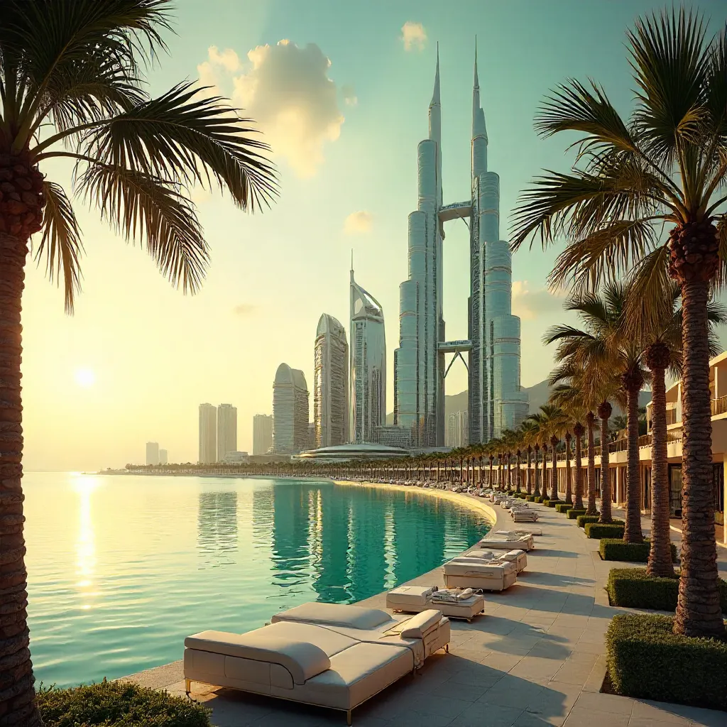 Dubai Luxury: Modern Architecture with Palm Trees