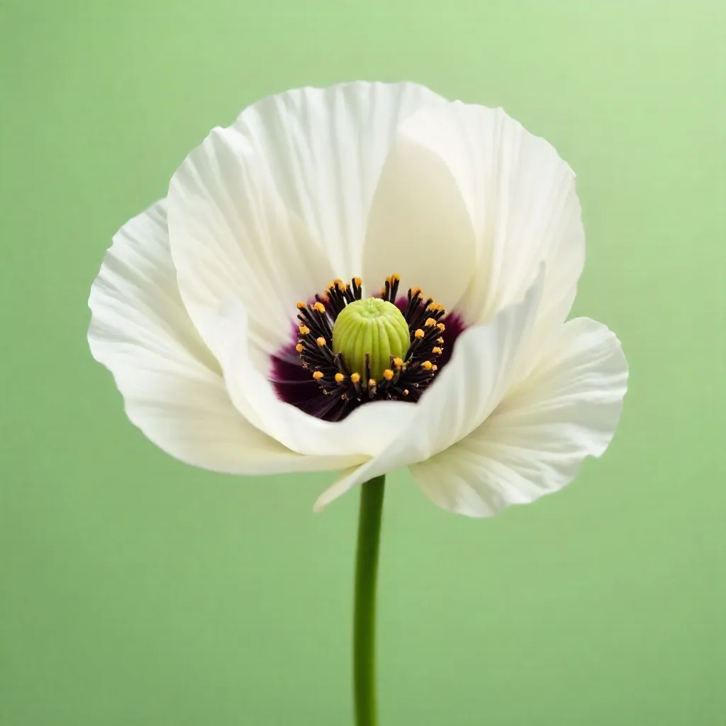 Elegant White Poppy on Soft Green Backdrop
