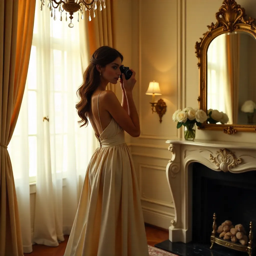 Golden Hour Mirror Self-Portrait in an Elegant Room
