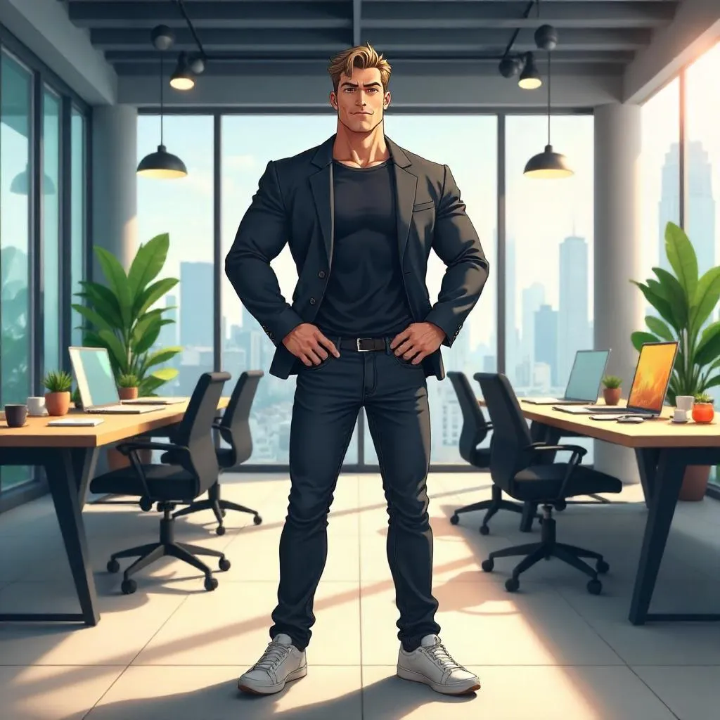 Strong White Man in an Anime Coworking Space