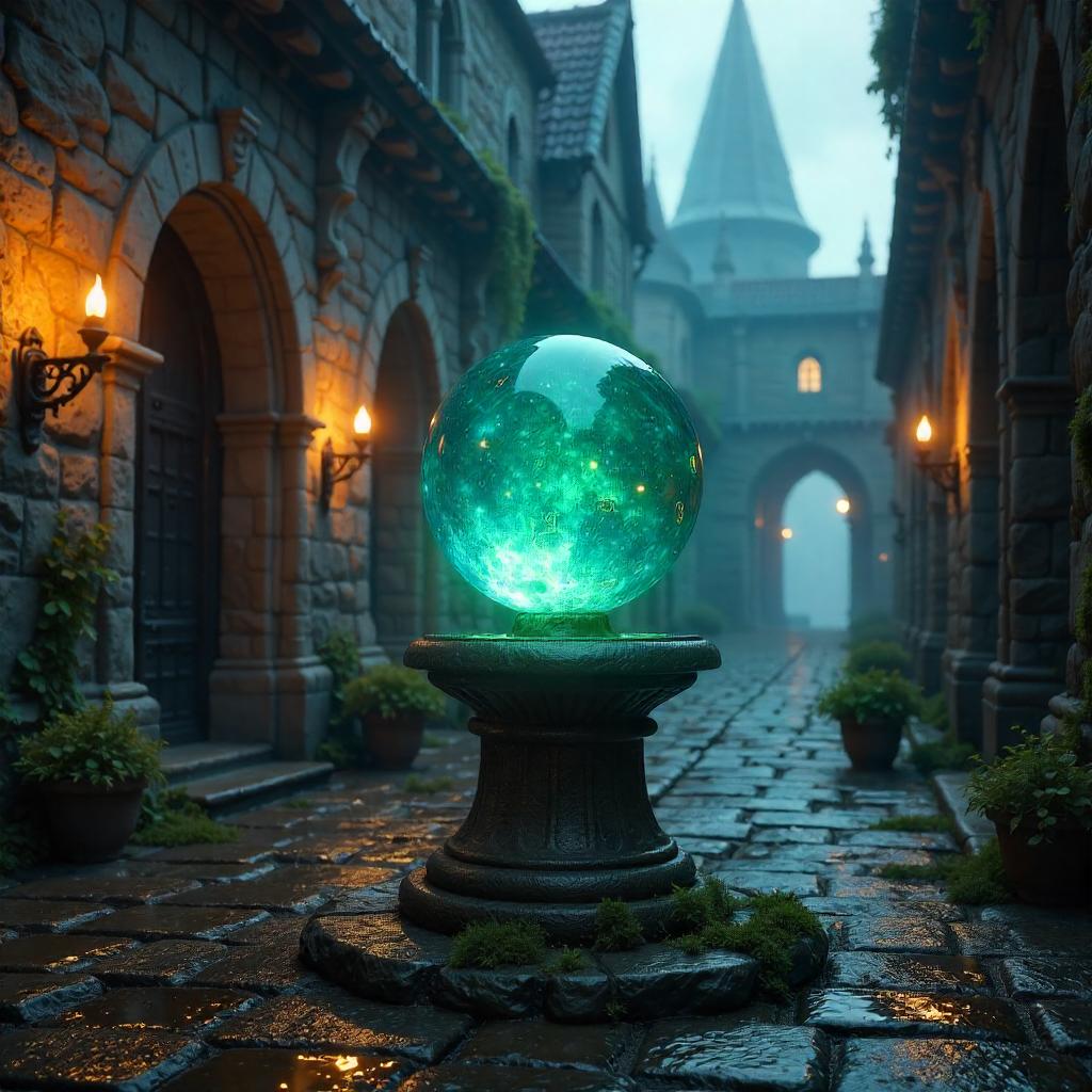 Photorealistic Magic Orb in a Castle Courtyard