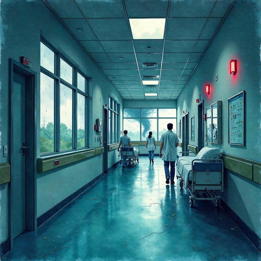 Watercolor Tornado in a Hospital Corridor