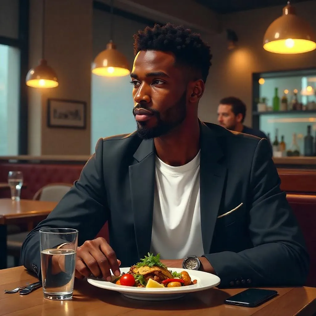 Young Black Man in a Modern Restaurant - Digital Art