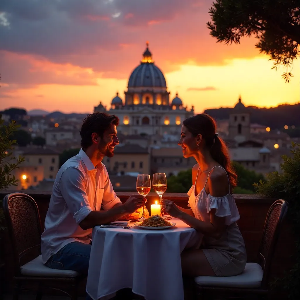 Romantic Rooftop Dinner Over Rome at Sunset