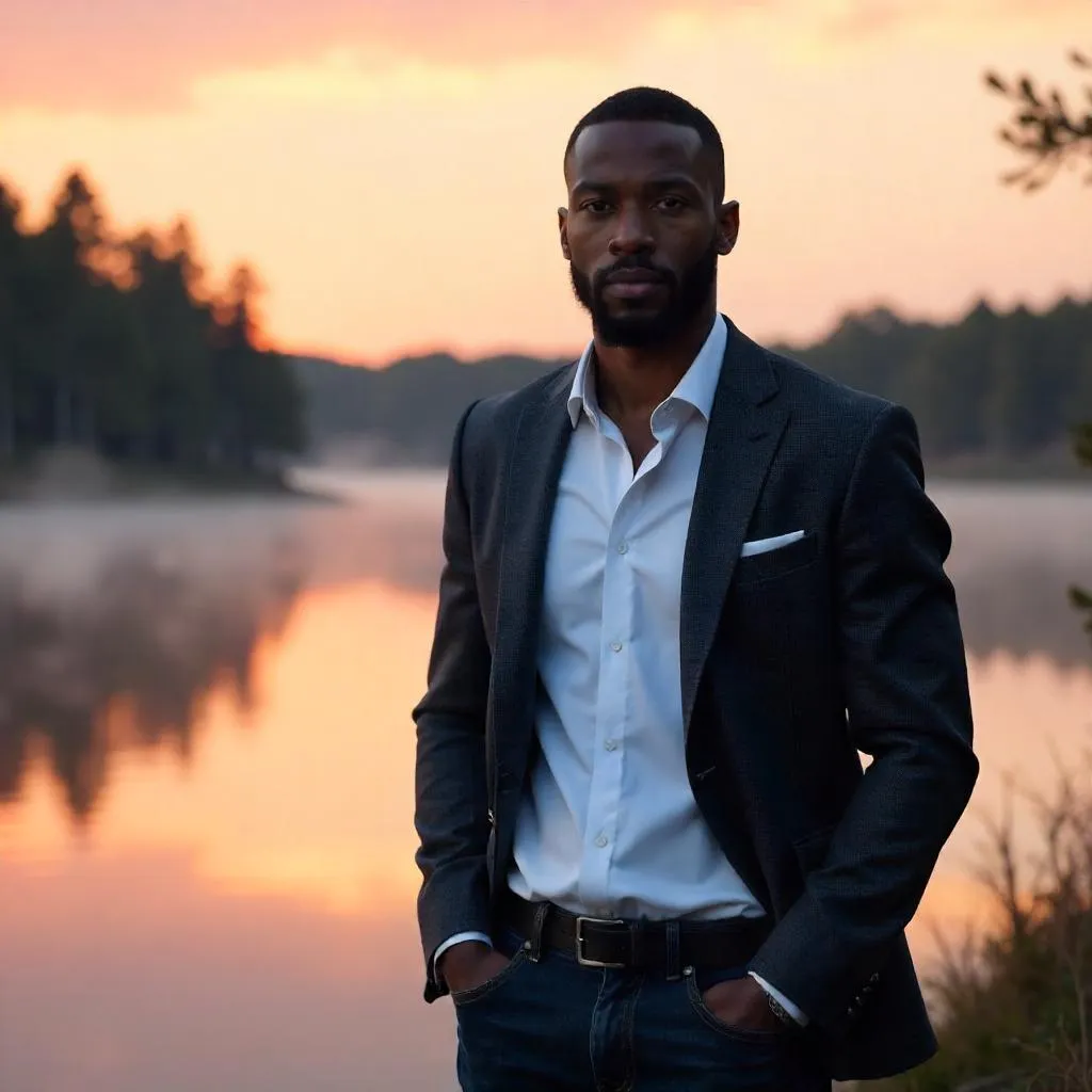 Confident Black Man by a Lake - Photoreal Portrait