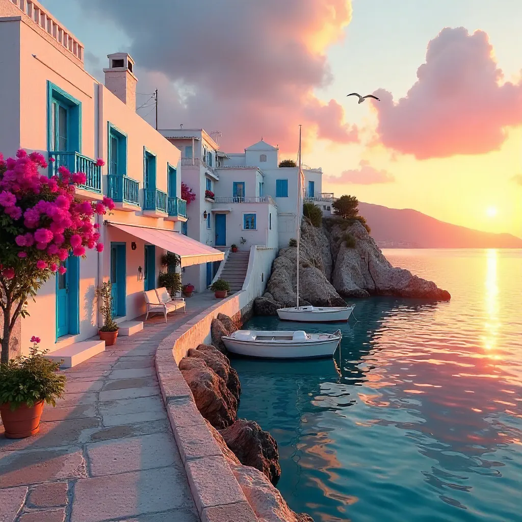 Sunset over Little Venice, Mykonos: Vibrant Harbor Houses