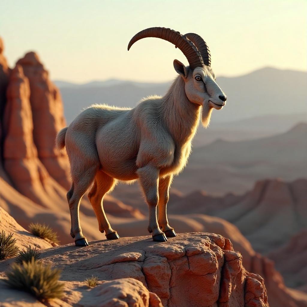 Goat in Badlands: A 3D Rendered Landscape