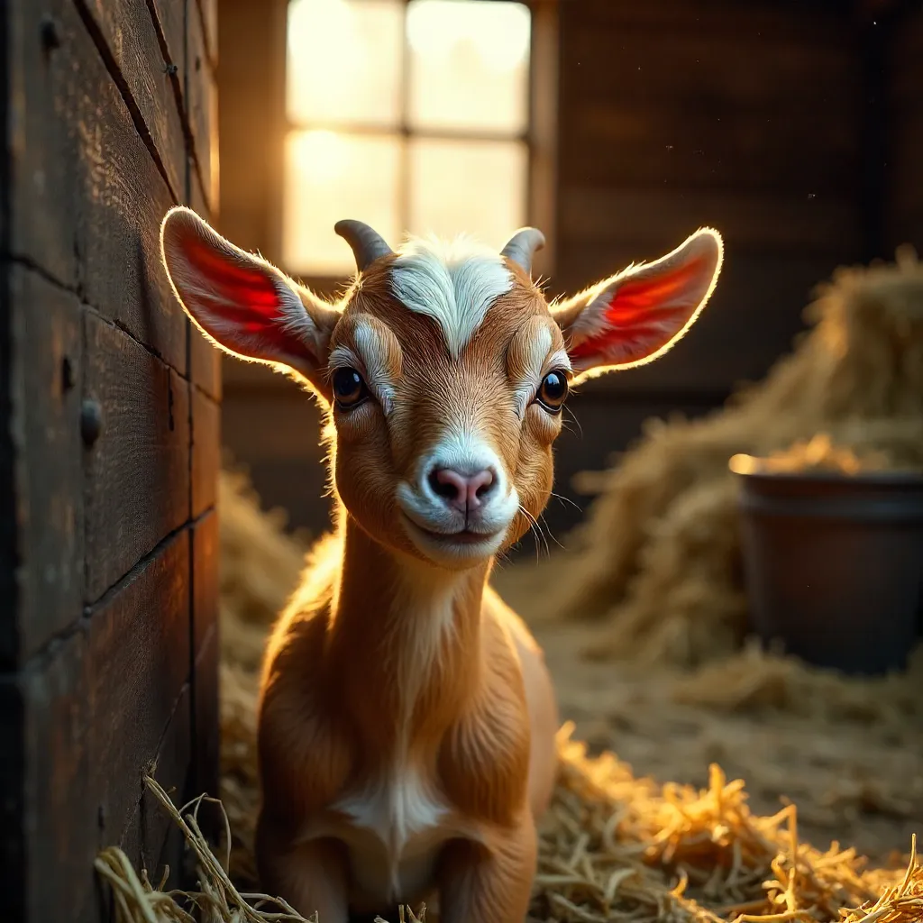 Curious Young Goat Peeking Through a Barn Fence