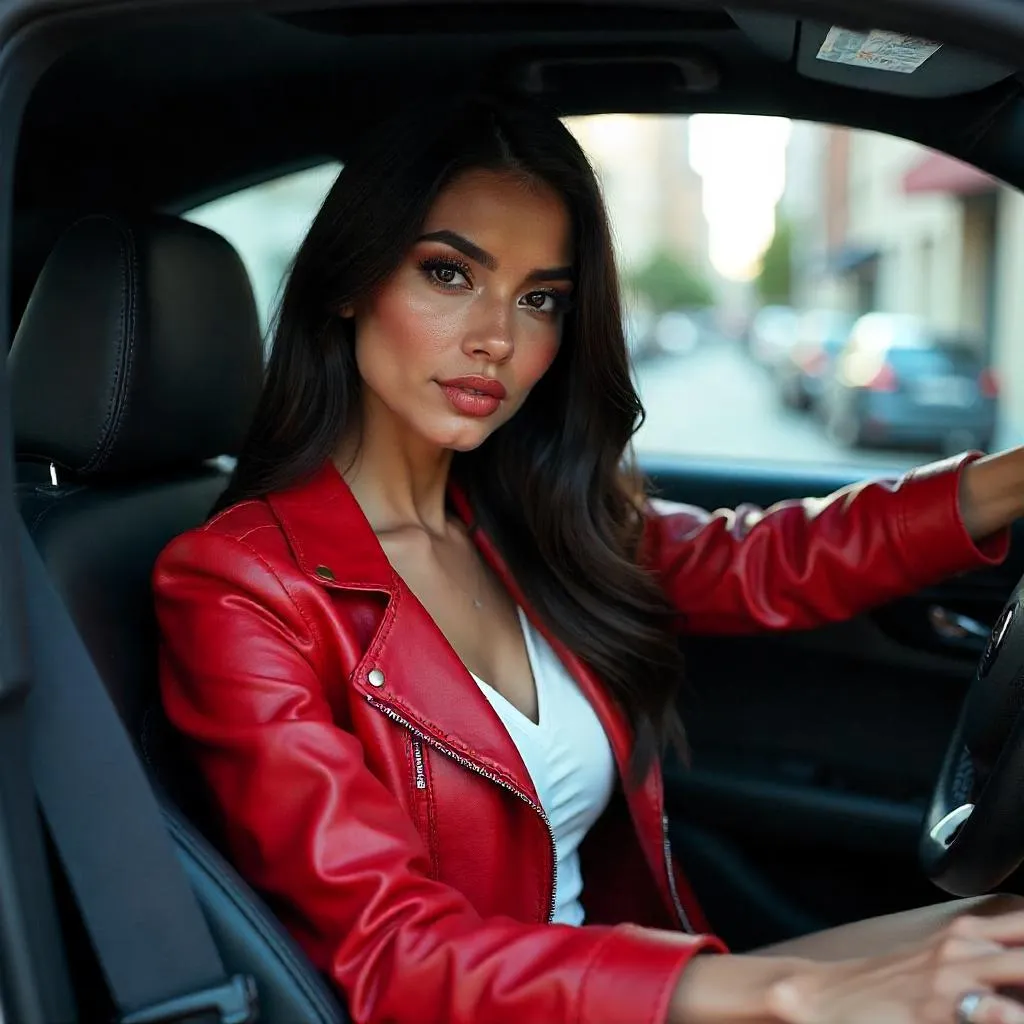 Photorealistic Latina Woman in a Modern Car