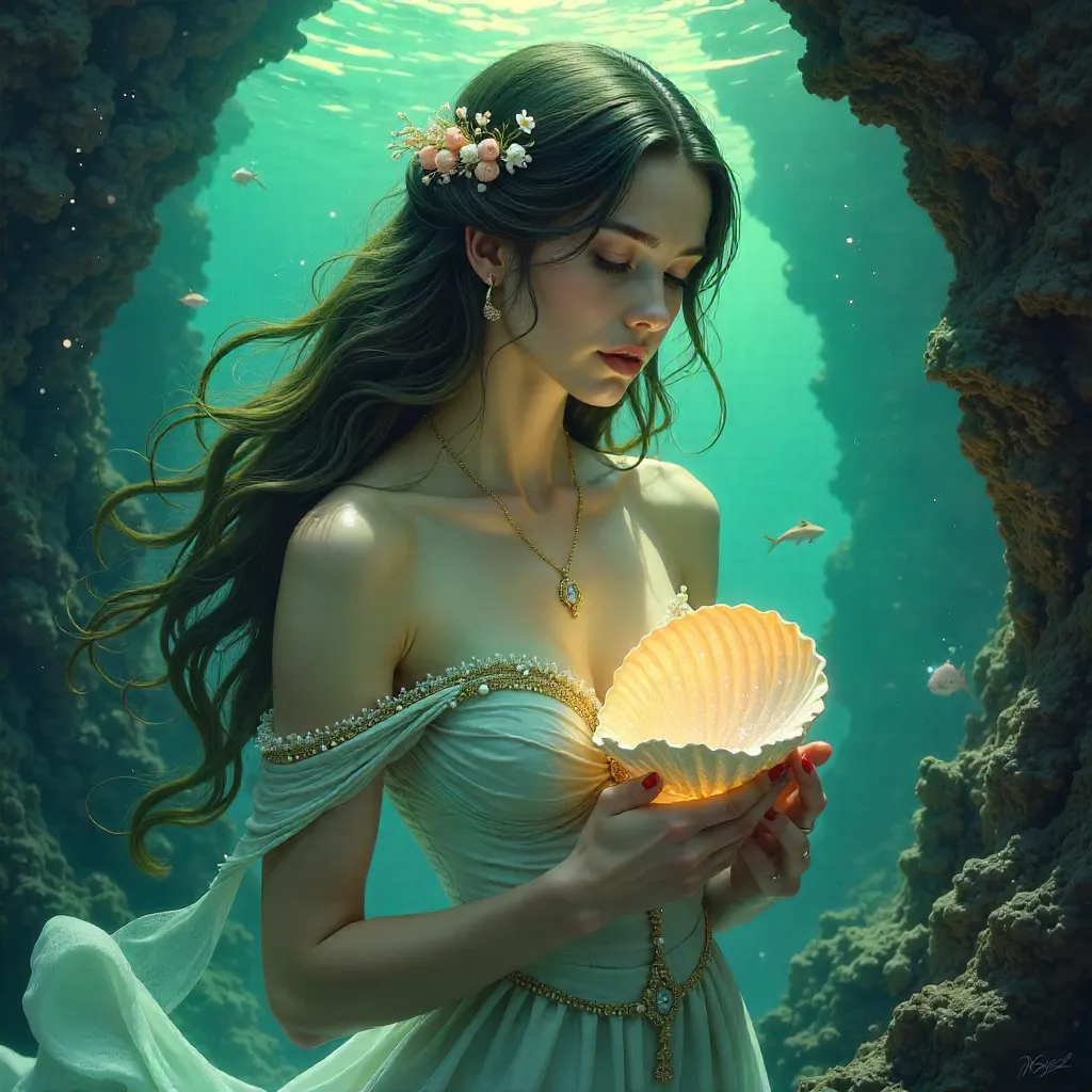 Elegant Mermaid Portrait with Seashell