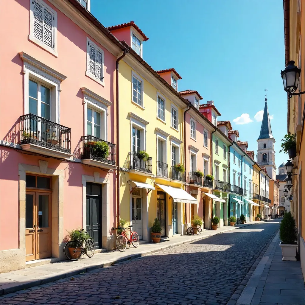 Colorful European Townhouses Under a Clear Blue Sky