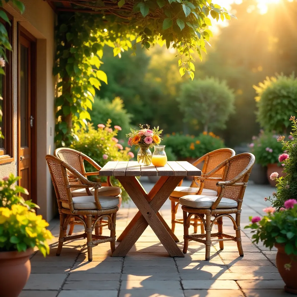 Golden Hour Patio with Table, Chairs, and Plants