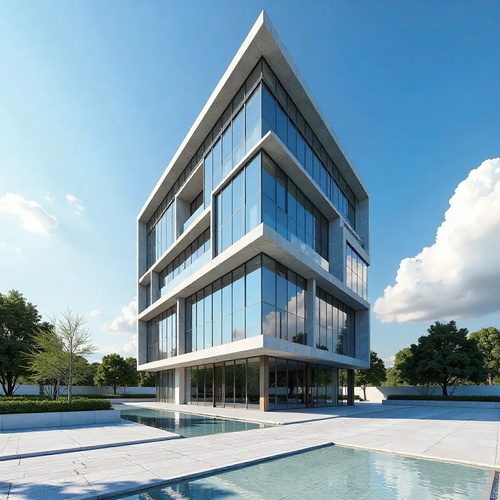 Sleek Contemporary Architecture under a Vibrant Blue Sky