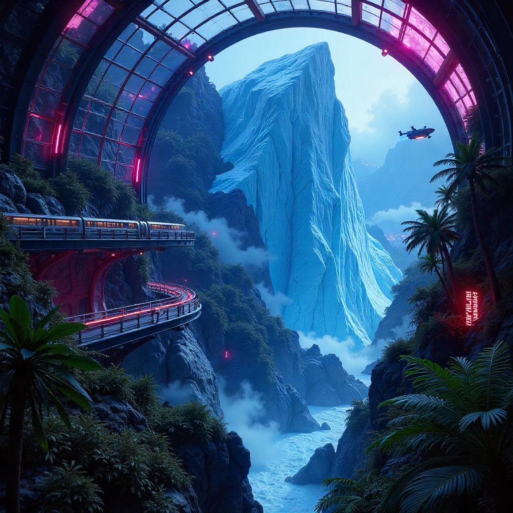 Neon Glacier in a Cyberpunk Botanical Garden