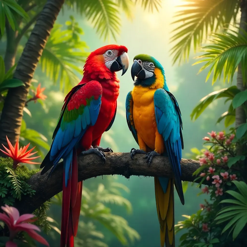 Vibrant Macaws in Cancun Jungle Canopy